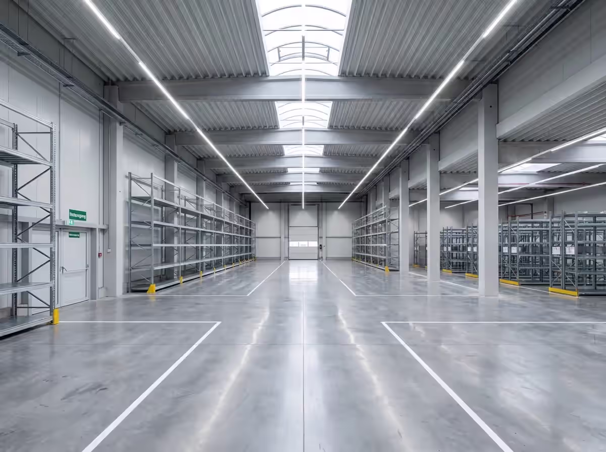 Saubere Lagerhalle nach professioneller Hallenreinigung