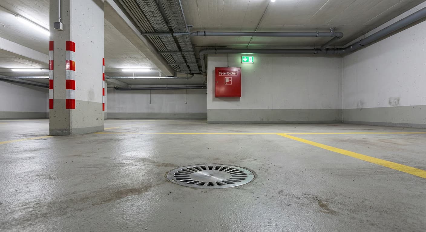 Professionelle Tiefgaragenreinigung - Detailansicht deutscher Tiefgarage