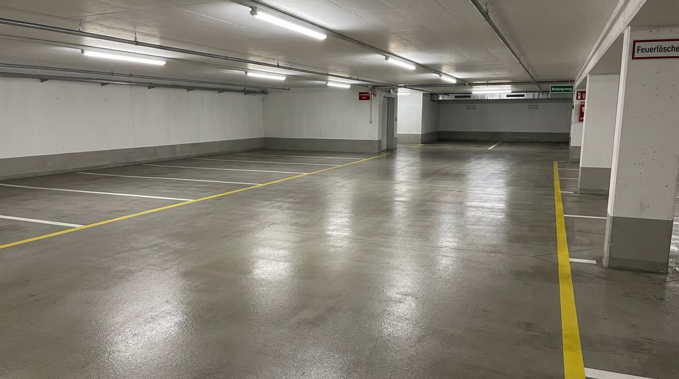 Saubere Tiefgarage nach professioneller Reinigung