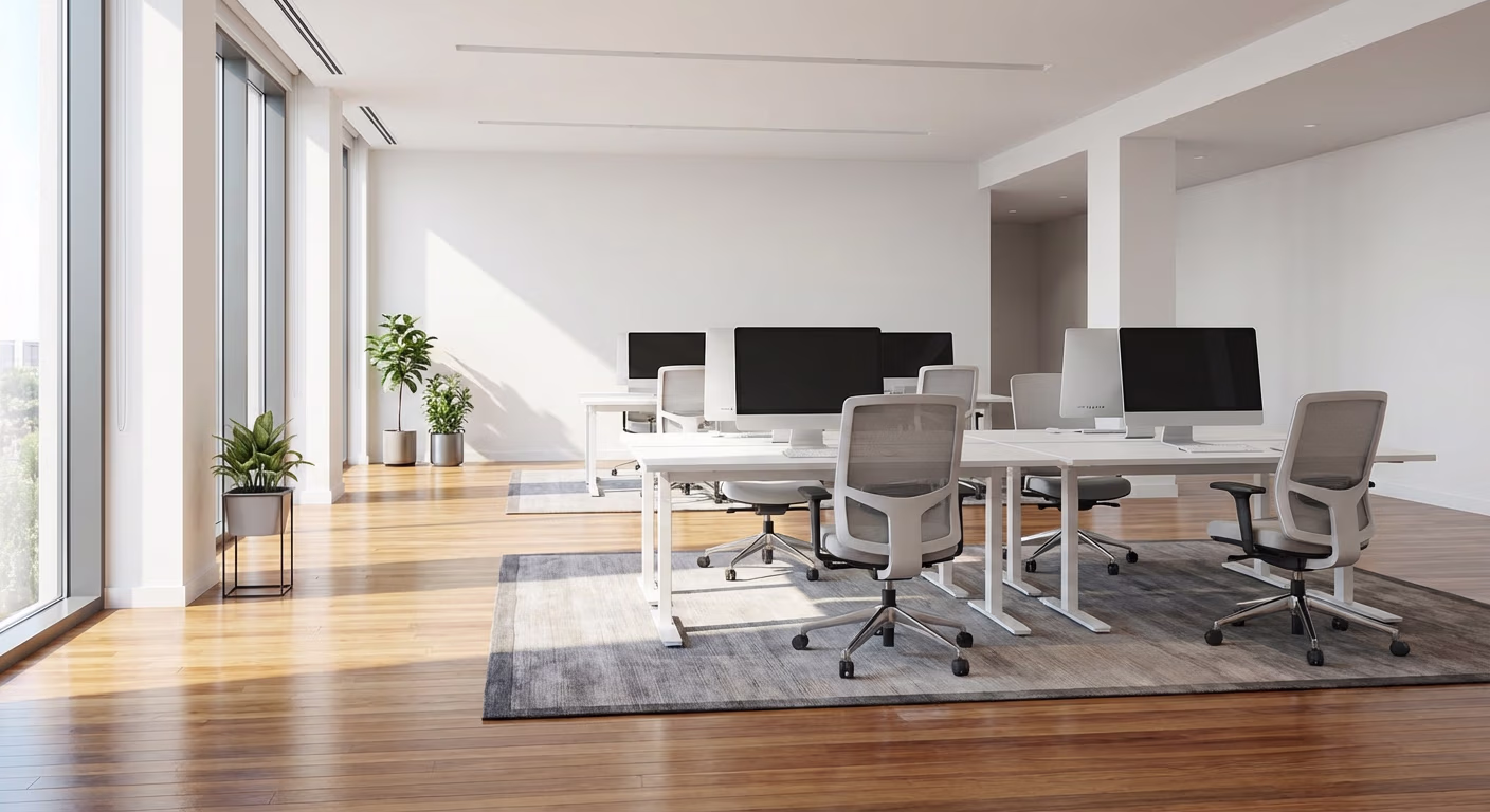 Saubere moderne Geschäftsräume nach professioneller Unterhaltsreinigung