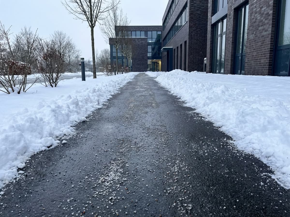 Winterdienst räumt Schnee von Firmenparkplatz