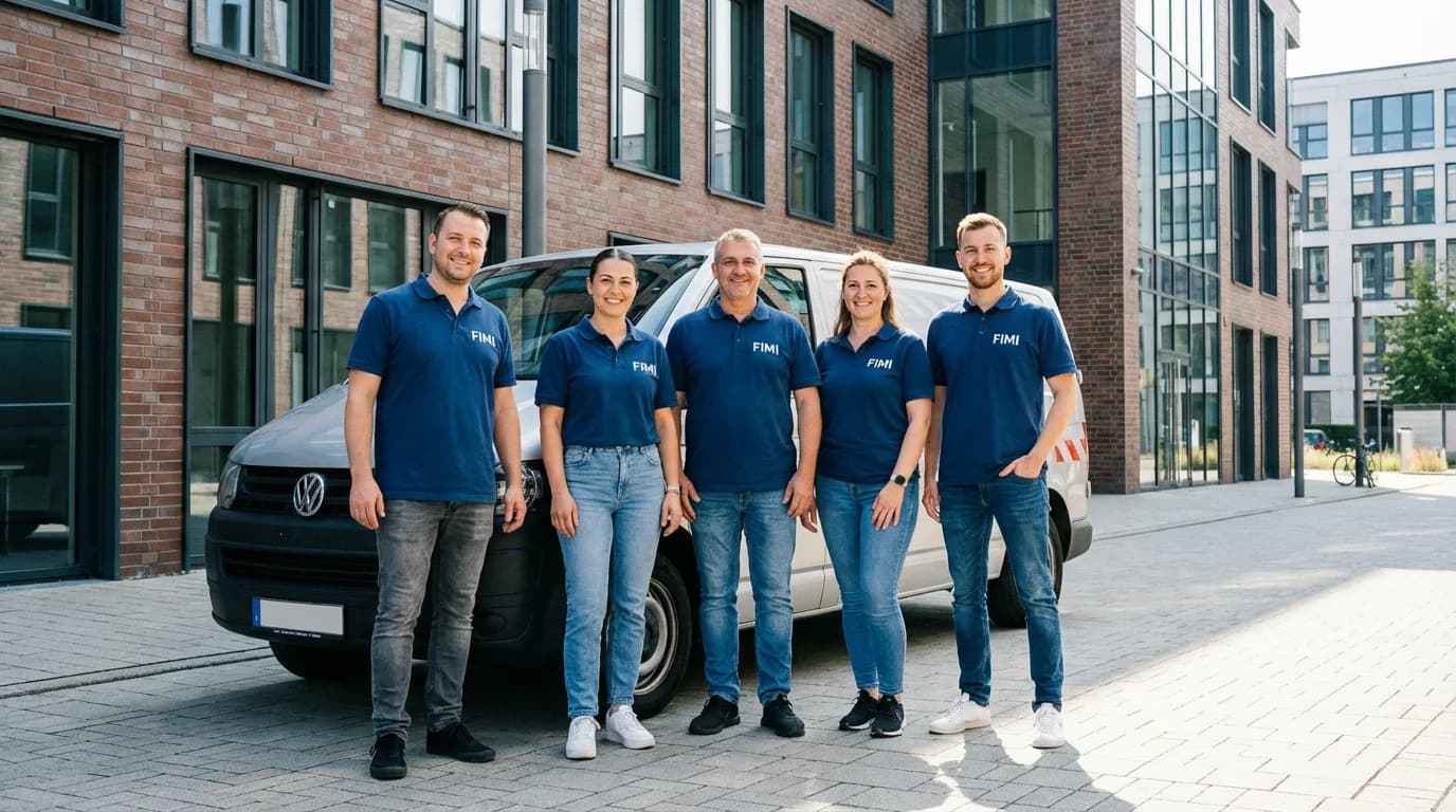 Das FIMI Team vor dem Firmenfahrzeug in Landshut
