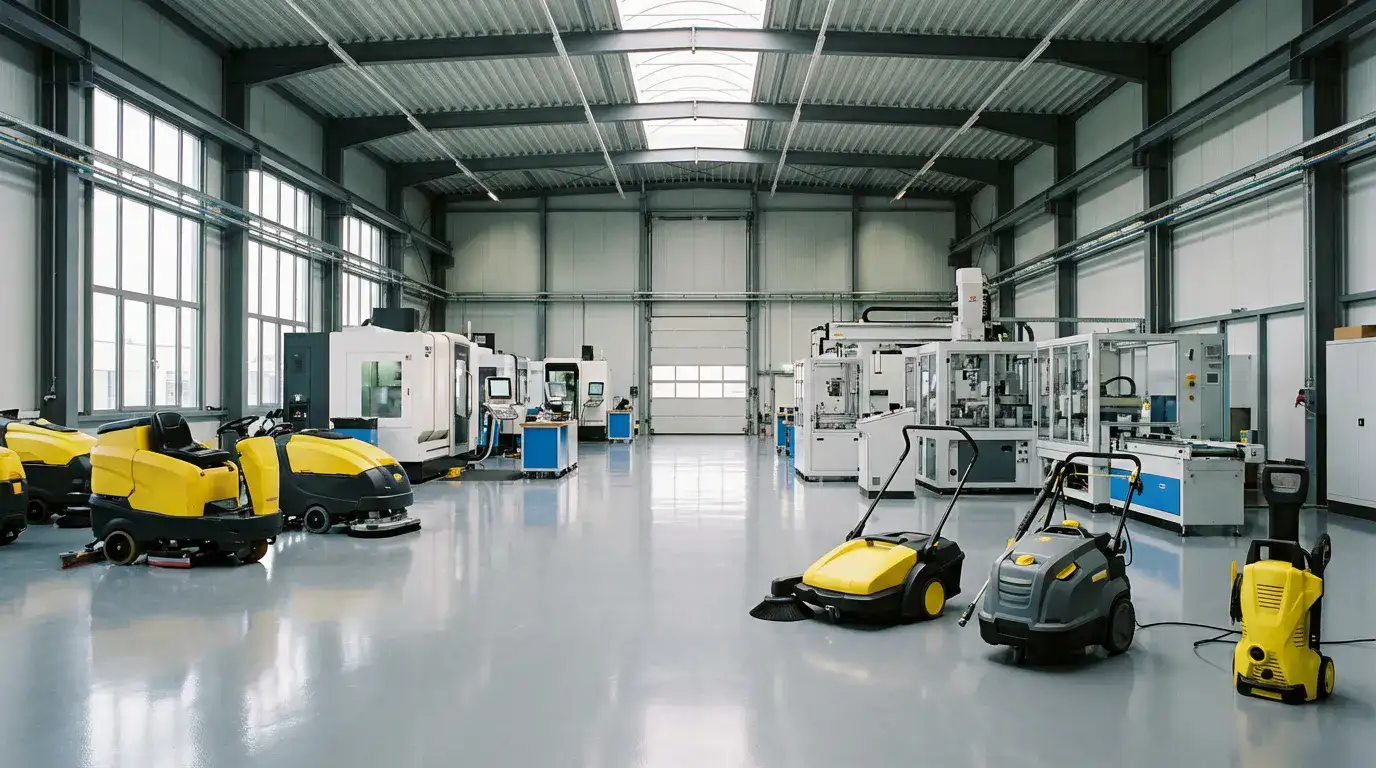 Professionelle Industriereinigung - Saubere Produktionshalle