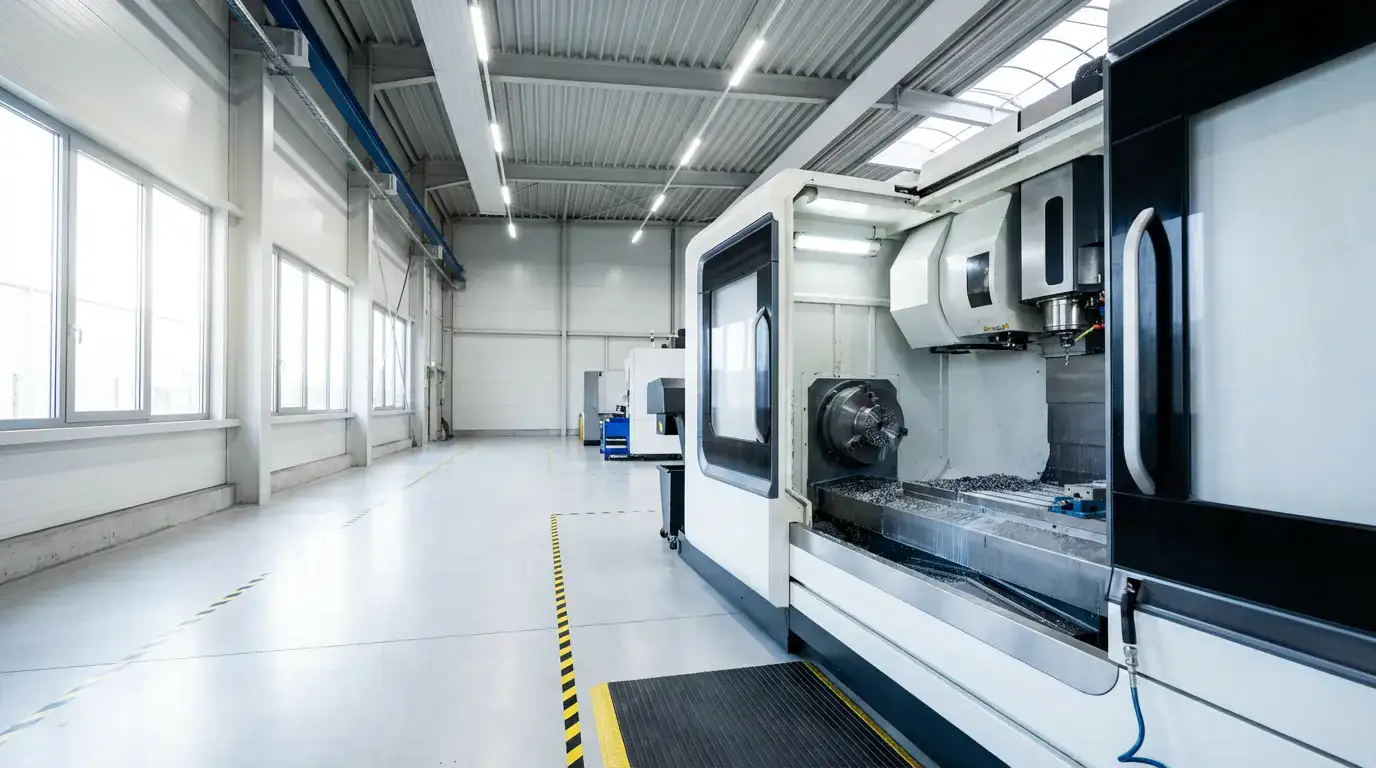 Professionelle Maschinenreinigung - CNC-Maschine in deutscher Produktionshalle