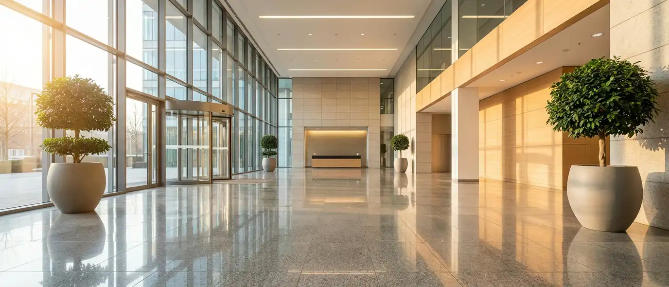 Professionelle Unterhaltsreinigung in modernen Geschäftsräumen